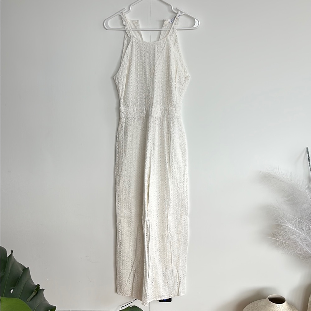 White Broderie Jumpsuit Modern Silhouette US4/AU 8